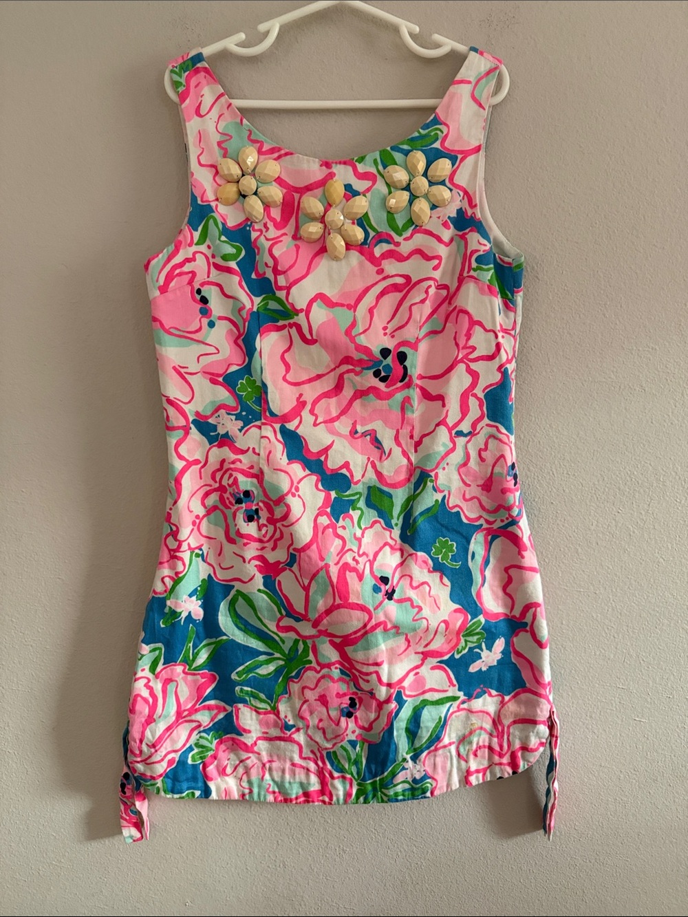 Lilly Pulitzer Girls "Salty Aglow" Shell Applique Shift Dress Size 10 - [577]